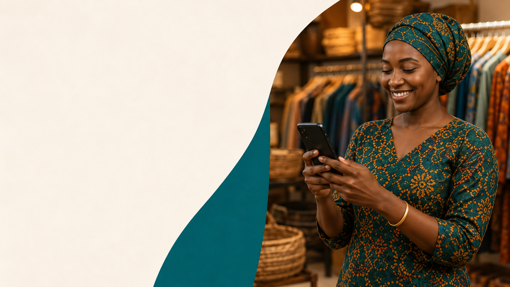 Commerçante africaine utilisant RAYDA dans sa boutique